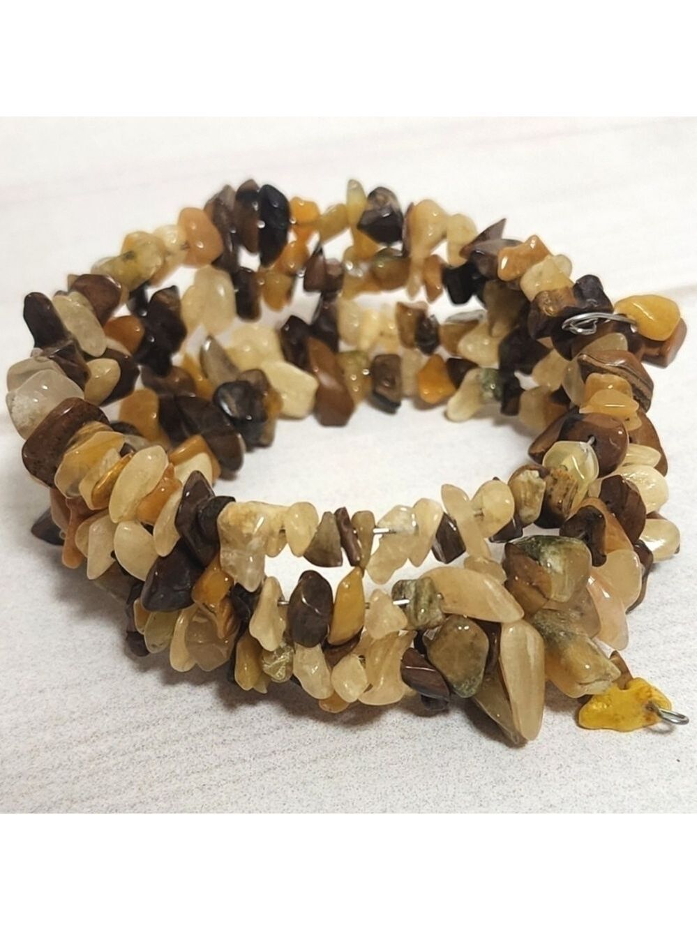 Yellow Aventurine & Brown Jasper Chip Coil Wrap Bracelet – Handmade – New